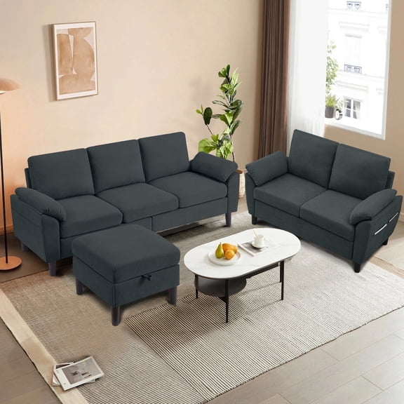 Soscana Living Room Furniture 2 Piece Set,Sectional Sofa Couch with Storage Ottoman and Double Seater Loveseat,Dark Gray