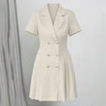 thumbnail image 3 of Dvprdro Womens Work Office Mini Dress Collared Short Sleeve Double Breasted Button Slim A Line Dress Solid, 3 of 8
