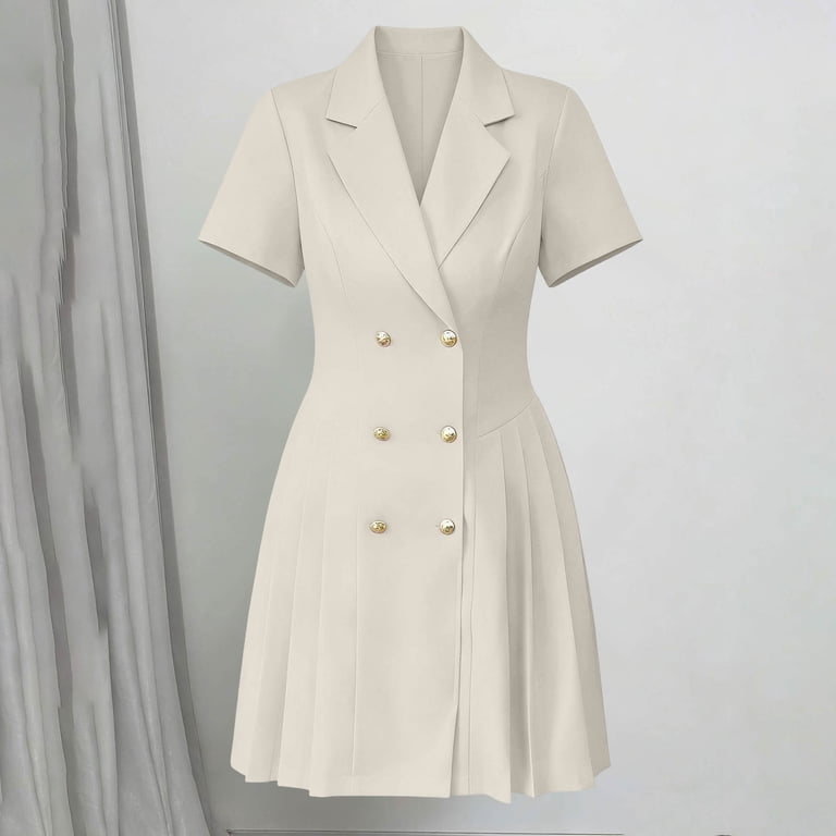 double breasted pleated blazer dress SOLERSUN Double Breasted Pleated Hem Blazer Dress