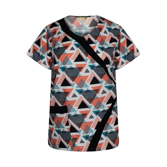 Pepino Uniforms Printed Orange Linked Triangles V-Neck Trim Scrub Top