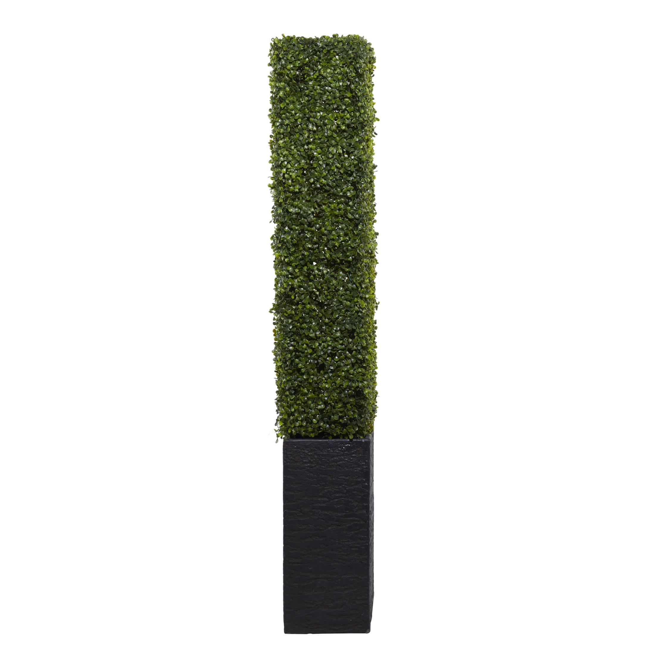DecMode Green Plastic Contemporary Artificial Boxwood Hedge Topiary with Black Planter Box 22" x 9" x 59"