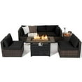 thumbnail image 1 of Gymax 7PCS Patio Rattan Furniture Set 42'' Fire Pit Table w/ Cover Cushioned Black, 1 of 10