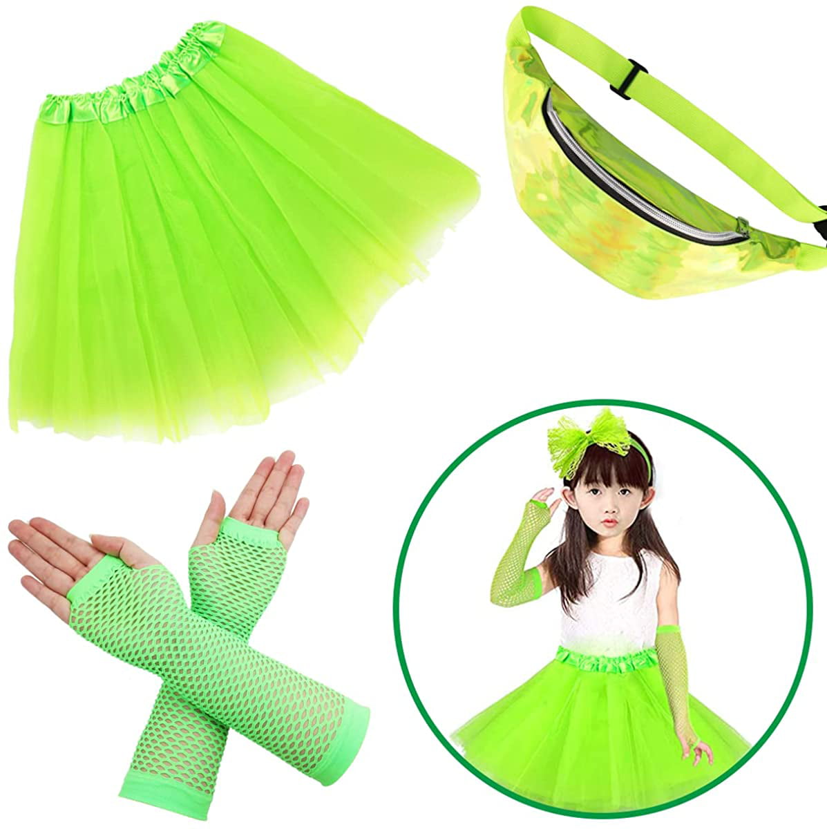 80s Costume Accessories for Women, 17Pcs 80s Retro Party Dress with Net  Yarn Skirt, Fanny Pack, Fingerless Fishnet Gloves, Necklace, Bracelet,  Earring, Party Accessories For Women 