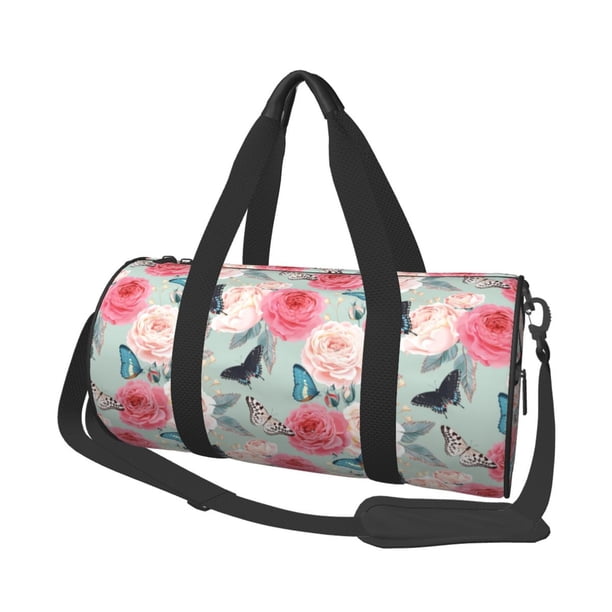 Easygdp Roses and Butterflies Bolsa de Viaje, Bolsa de Mano, Bolsa de Gimnasio, Bolsa de Equipaje para Viaje