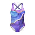 thumbnail image 4 of Uorisanigo Purple Marble Print Girls Swimsuits Kids One Piece Bathing Suit Swimwear Size 5-6 Cross Shoulder Strap Beach Swimming Bathing Suit, 4 of 7