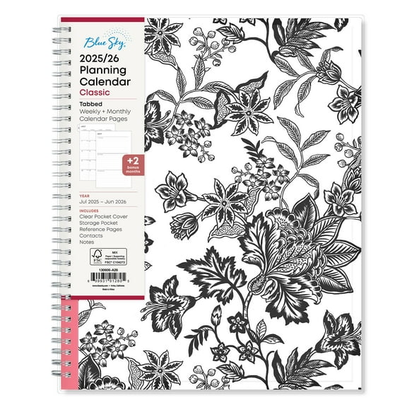 Blue Sky 2025-2026 Academic Year Weekly and Monthly Planner Calendar, July 2025 - June 2026, 12-Month, 8.5" x 11", Flexible Cover, Wirebound, Storage Pocket, Analeis