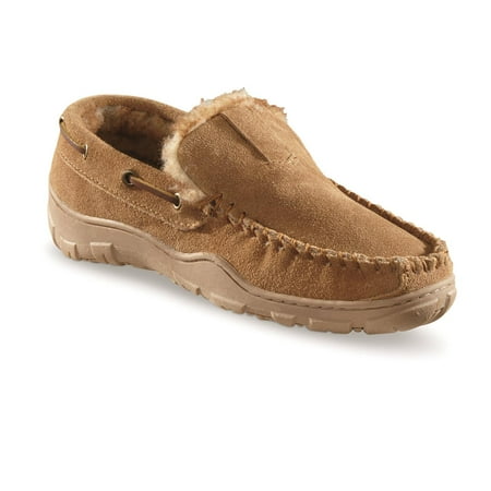 

Guide Gear Suede Mens Fur-Lined Suede Moccasin Slippers Indoor Outdoor Bedroom House Shoes