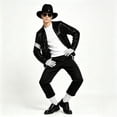 thumbnail image 4 of IROOZIGOTO Mens 70s 80s Disco Costume Set Sequin Jacket Side Stripe Pants with Hat Sunglasses Gloves for Halloween Cosplay Party, 4 of 9