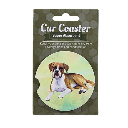 E & S Imports Boxer(Un-Cropped) Car Coaster - 1 Car Coaster Inch, Sandstone - Super Absorbent 2336