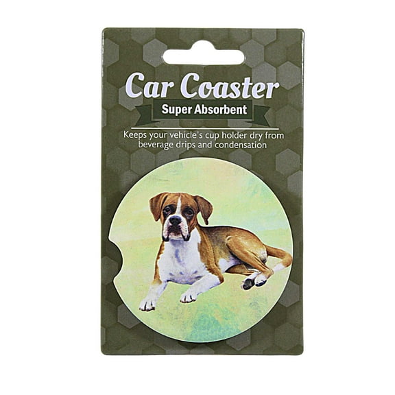 E & S Imports Boxer(Un-Cropped) Car Coaster - 1 Car Coaster Inch, Sandstone - Super Absorbent 2336