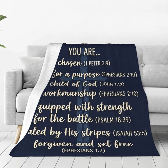 Christian Throw Blanket, Spiritual Scripture and Religious Graphic Design, Warm Flannel Blanket 50x40