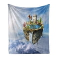 thumbnail image 1 of Fantasy Soft Flannel Fleece Blanket, Island with Dragon Castle Tower Waterfall and Flipped Mountain in Space Image, Cozy Plush for Indoor and Outdoor Use, 50" x 60", Green and Blue, by Ambesonne, 1 of 5