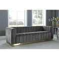 thumbnail image 2 of Maklaine Contemporary Velvet/Stainless Steel Sofa in Gray/Brushed Gold, 2 of 5