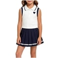 thumbnail image 2 of Amidoa Girls Summer Outfits 2 Piece Short Sleeve Cute Top and Pleated Skirt Kids Clothing Sets Navy Size 6-8 Yeas, 2 of 7