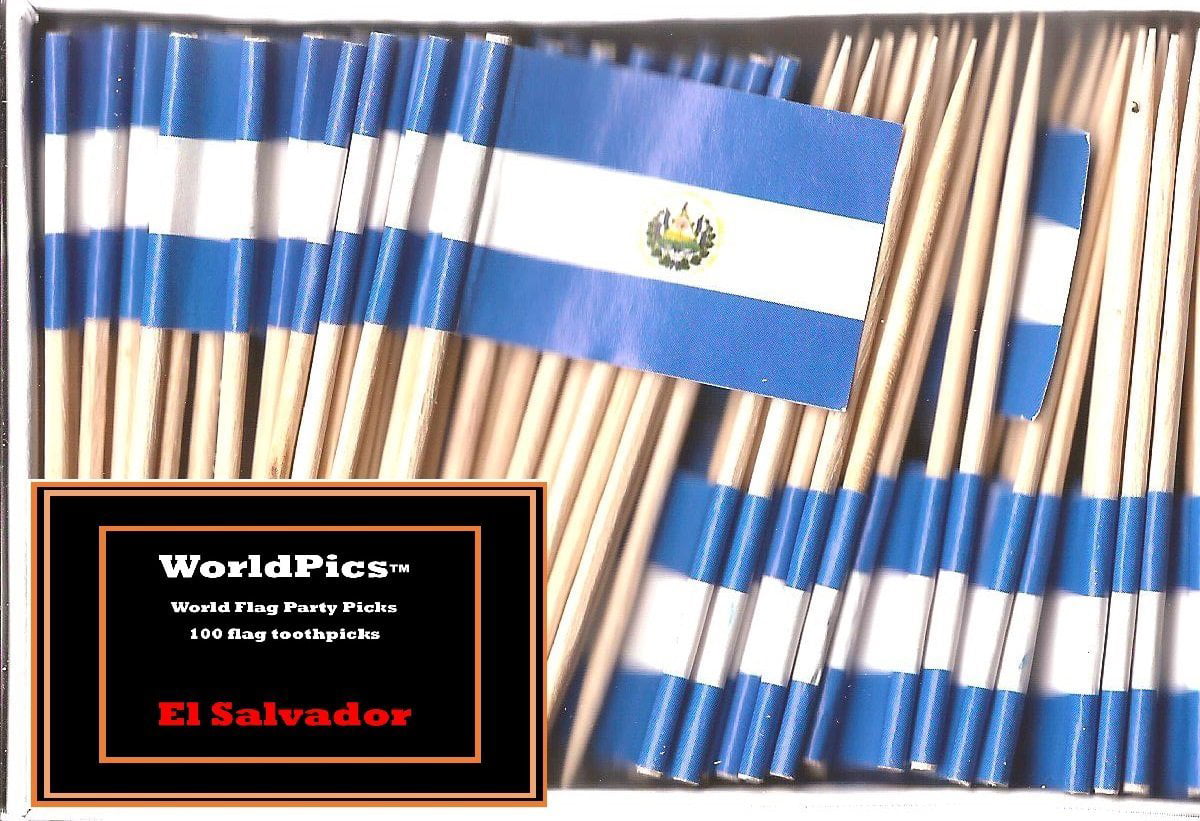 El Salvador Flag Salvadoran Hand Held Small Stick Mini Flags for Sport Parade Party Olympic Festival Decorations 1 Dozen 12 pack