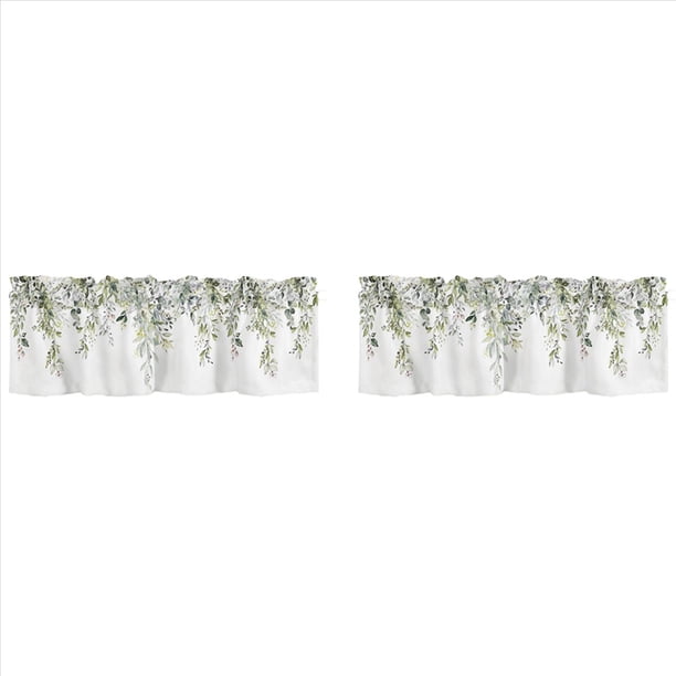 2X Cenefa de Cortina Verde para Ventanas, Cenefa con Bolsillo para Varilla de Hoja de Eucalipto de Acuarela, Tratamientos de Ventana, Hojas de Plantas