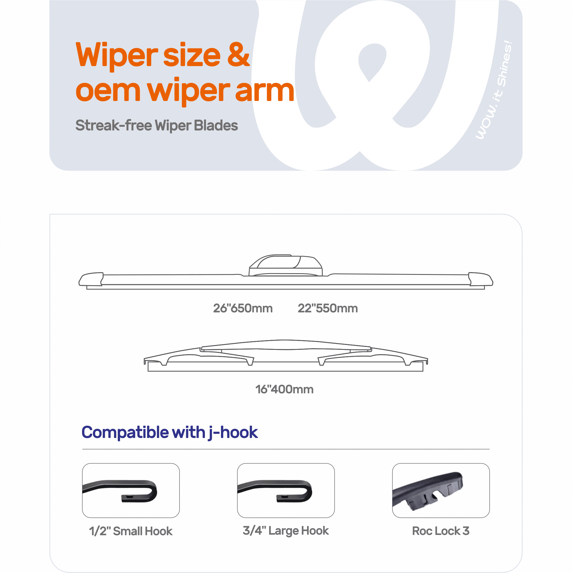 WOWIPER 26"+22"+16" Premium Silicone Wiper Blades 3-Pack – Water Repellent Beam Fit J-Hook – OEM All-Season with Rear Wiper for Honda Odyssey 2005-2025