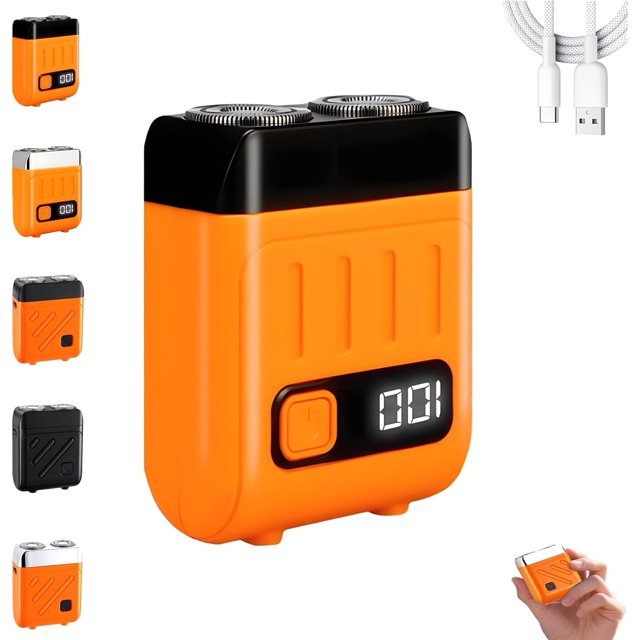 Bccnerty Rasoir, Rasoir Électrique Humide et Sec 2026, Tête Double Flexible à 360° pour un Rasage Fluide, Mini Rasoir Rechargeable Étanche pour Voyage et Maison (Orange-1)