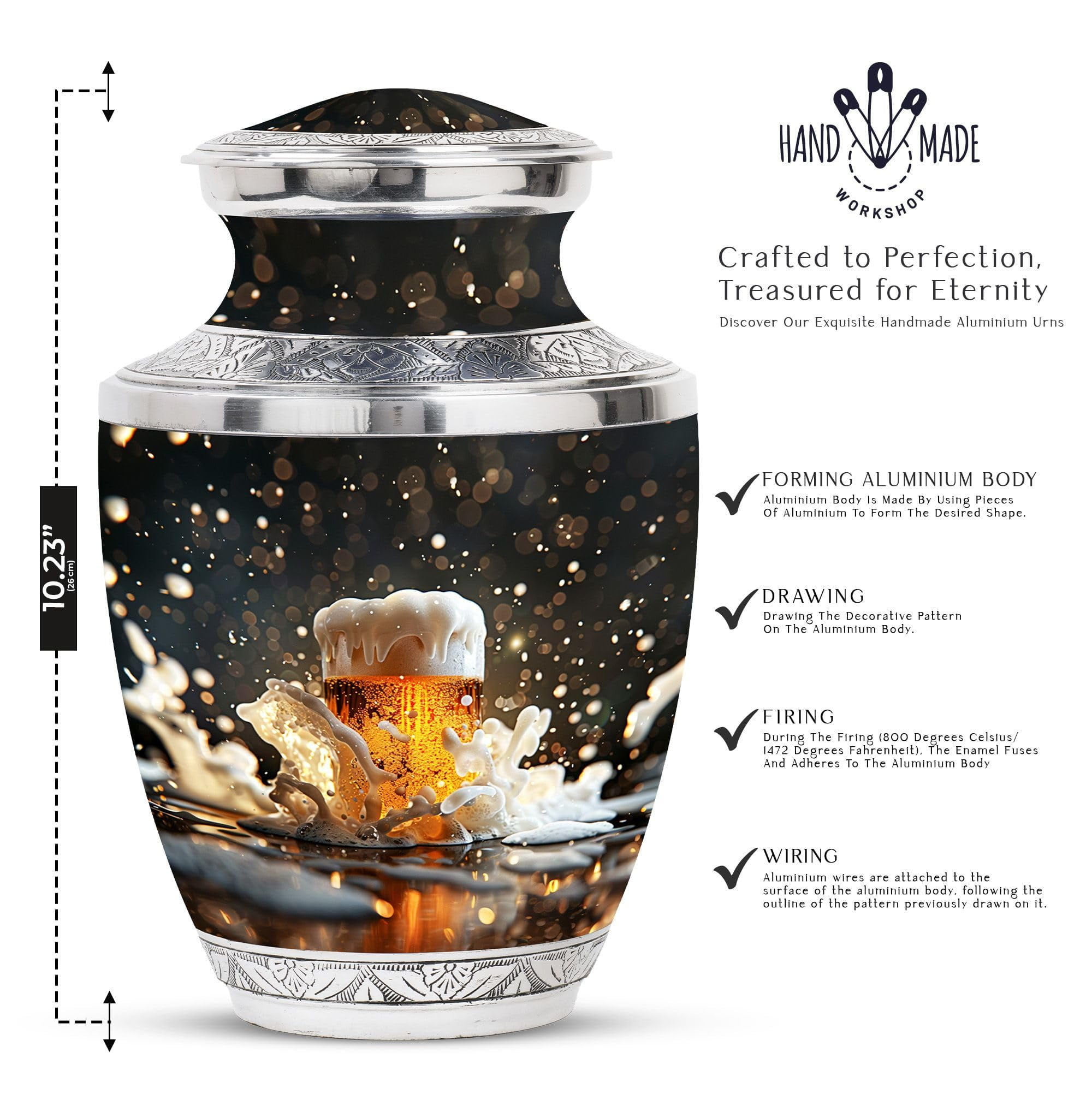 SUBSH Beer Urn - Urns for Human Ashes - Adult Urns for Human Ashes Women - Cremains Containers - Funeral Urn (10 inch Pack of 1)