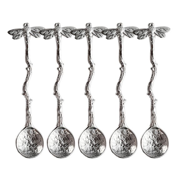 mdesiwst 5Pcs Coffee Spoon Vintage Hammered Spoon with Dragonfly Handle Ice Cream And Dessert Spoon for Coffee Honey Jam Artistic Home Tableware
