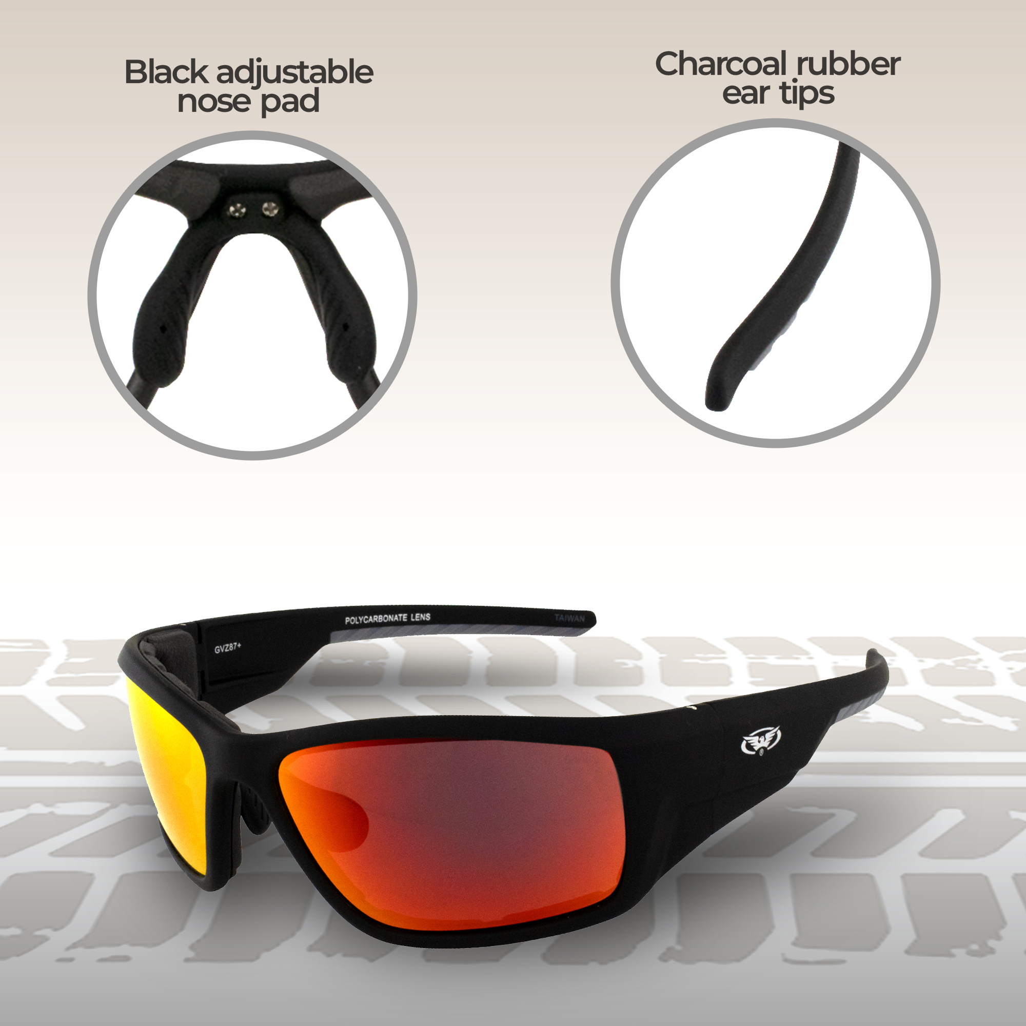 Global Vision Eyewear Kinetic Foam Padded Motorcycle Safety Sunglasses Soft Touch Black Frames with G-Tech Red Mirror Lenses - image 3 of 7