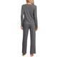 thumbnail image 3 of Pijamas de mujer INSPIRE CHIC, conjunto de sudadera suave de waffle, de manga larga, cuello en V, para otoño e invierno, talla XS, gris, 3 of 5