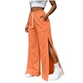 thumbnail image 4 of JIAYUE Women's Pants Casual Solid Color Drawstring With Pockets Button Design And Side Slit Long Sweatpants For Daily Lightweight Fashion Beach Vocation Wear, 4 of 9
