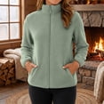 thumbnail image 2 of Annhoo Womens Fleece Full Zip Jackets Stand Collar Casual Solid Color Fall Winter Outerwear Coat with Pockets, 2 of 9
