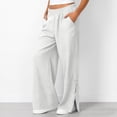 thumbnail image 3 of Sweatpants for Women 2026 Spring Fall Elastic Waist Wide Leg Lace Side Split Hem Casual Loose Sweat Pants with Pockets, 3 of 9