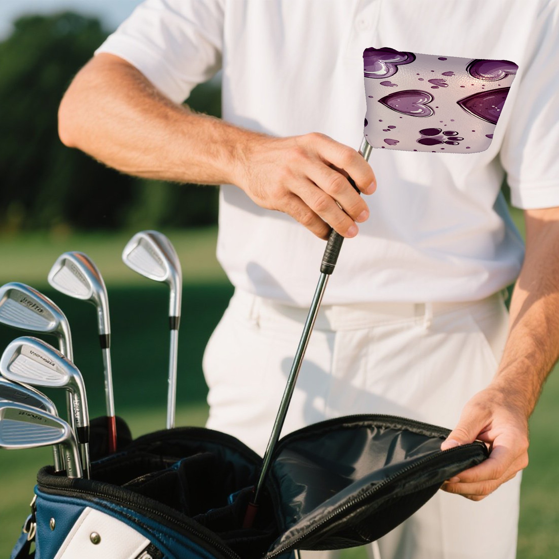 Golf Mallet Putter Cover Premium Leather Waterproof Golf Putter Head Cover with Magnetic Closure Purple Heart