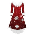 thumbnail image 5 of Busydd Dresses for Women Trendy Holiday Print Christmas Party Dress Fuzzy Collar V Neck Long Sleeve Dress for Women Christmas Outfits for Women 3XL, 5 of 5