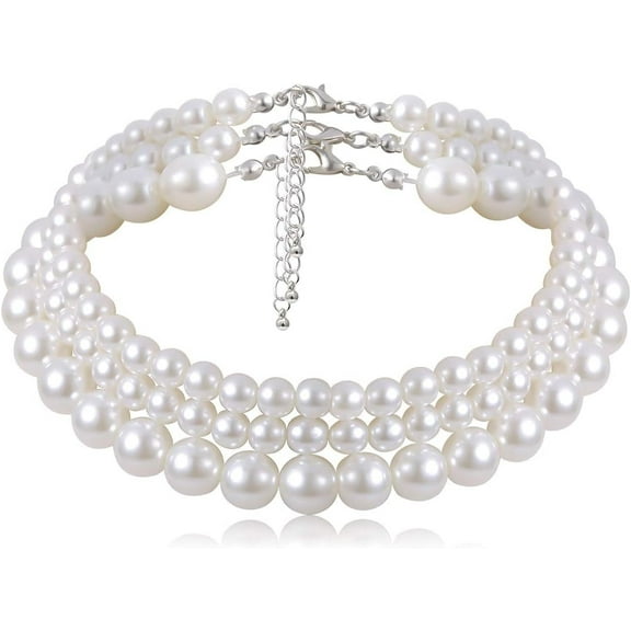 HLSOHJP 3Pcs Pearls Necklace Choker Chain Women Multilayer ELegant Beads Short Necklaces (3Pcs/set Pearl Choker) (Pearls)