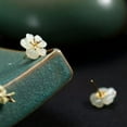 thumbnail image 4 of K-KED Elegant Gold Over 925 Sterling Silver Natural White Jade Flower Stud Earrings, 4 of 5