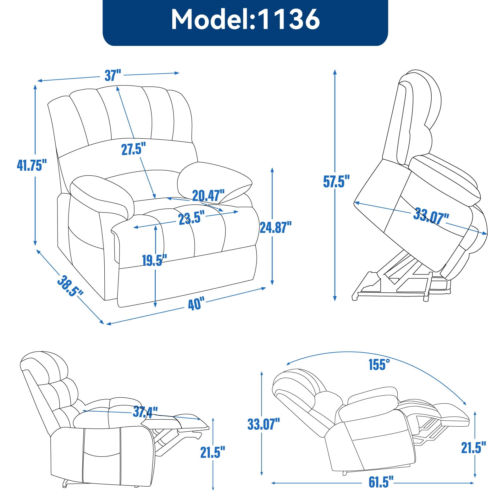 MAYEERTY Oversized Power Lift Recliner Chair, Chenille Electric Lift Chair with 8-Point Vibration Massage & Lumbar Heat, USB Port, for Living Room Elderly