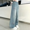 thumbnail image 4 of Girls' Fleece Lined Wide Leg Jeans With Butterfly Embroidery Soft Denim Pants, 4 of 8