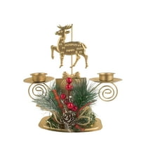 SLYNSHome Christmas Candlestick Holders Vintage Taper Candle Hold with Berry & Pine,Metal Candle Tray for Table Centerpiece Mantel Wedding Party Decor