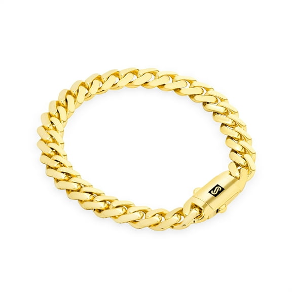 Nuragold 14k Real Yellow Gold Royal Monaco 7.5mm Miami Cuban Link Bracelet (7"-9") Italian Jewelry for Men & Women