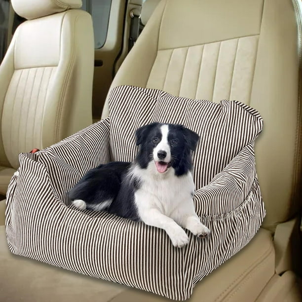 Dog Car SUV Seat Pet Bed with Fixed Strap Washable for Camping and Traveling Coffee Stripe Walmart