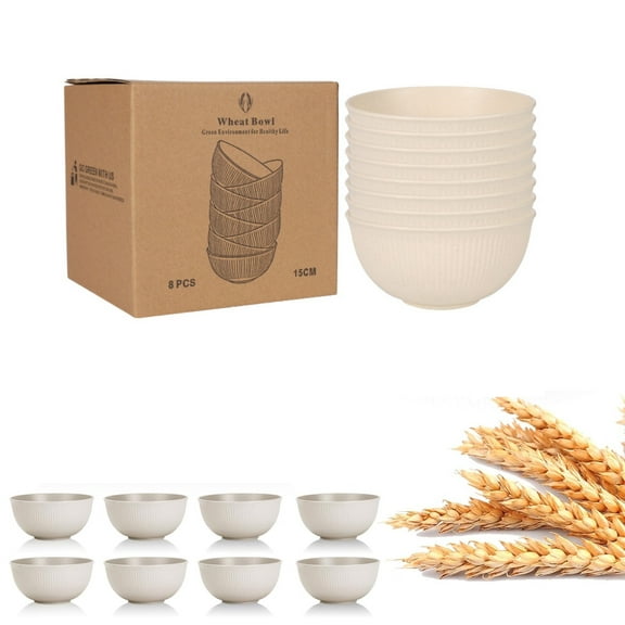 Siloon Wheat Straw Bowls 26 OZ Plastic Bowls Reusable, Unbreakable Soup Bowls, Bowl Set of 8, Cereal Bowl, Small Bowls for Kitchen, Dishwasher & Microwave Safe Bowls, BPA-Free (Beige)
