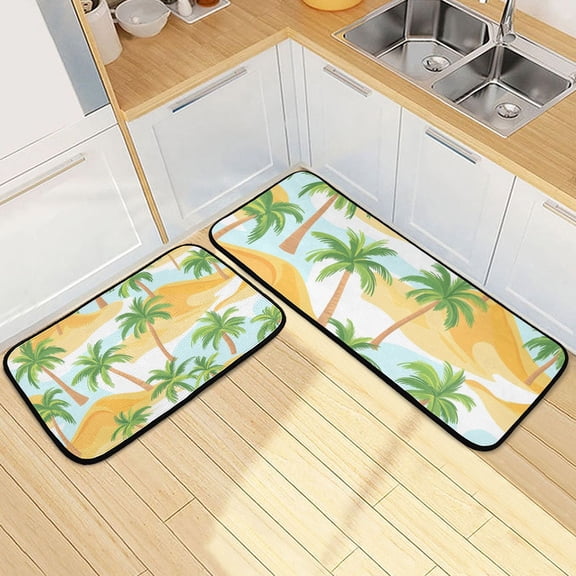 Palm Trees and Sand Dunes Kitchen Mats Non Slip Standing Desk Mat Runner Rug Washable Kitchen Rugs for Floor 2PCS