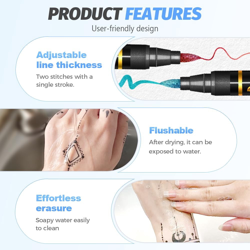 Temporary Tattoo Markers , 2026 New Temporary Tattoo Marker Pen Set, Waterproof Body Art & DIY Creativity Halloween Decorations(2pcs)