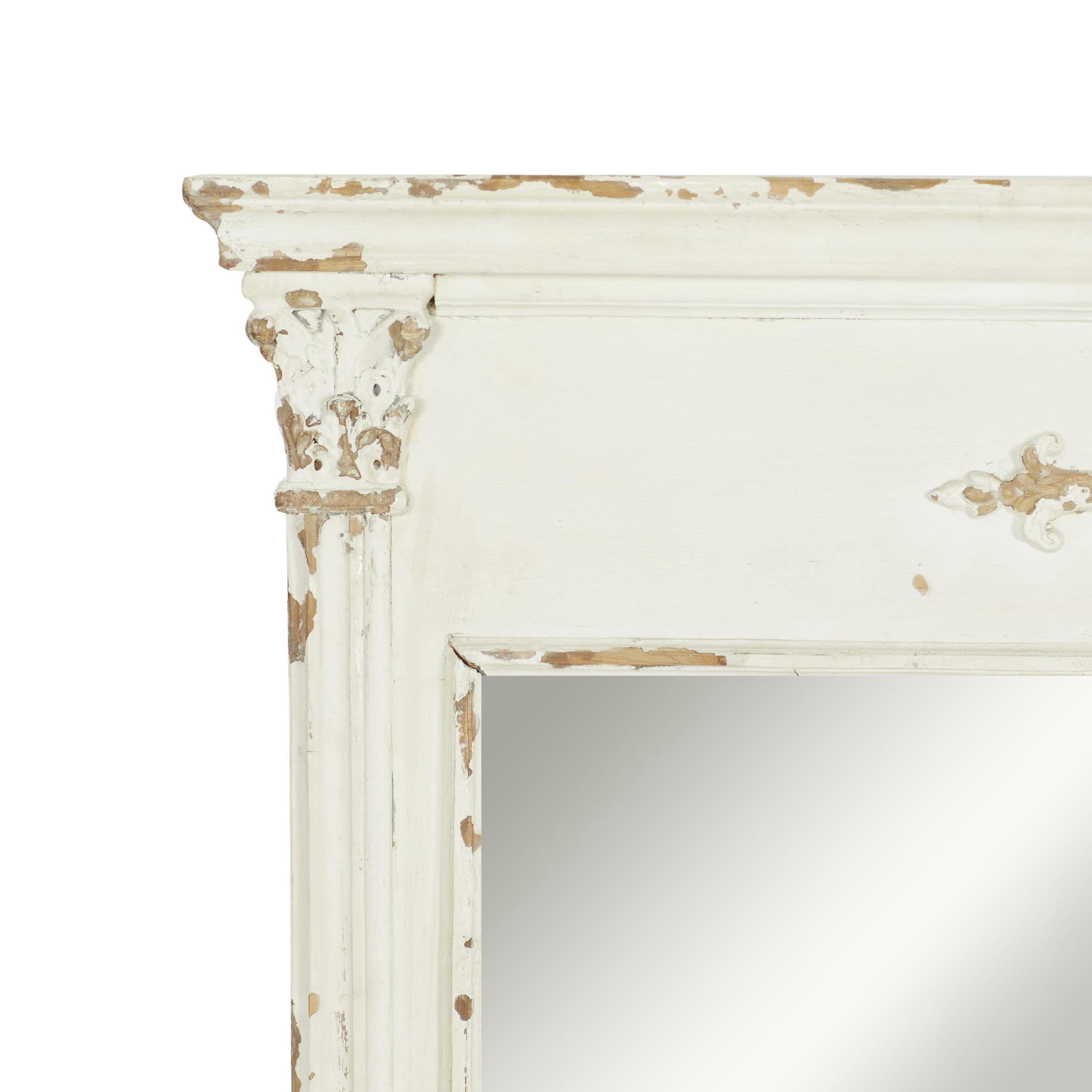 DecMode 59" x 36" Cream Carved Floral Wall Mirror with Distressing