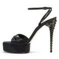 thumbnail image 3 of FSJ Women Open Toe Ankle Strap Platform Sandals Strappy Stiletto High Heels with Rivets Sexy Prom Themed Party Shoes Size 13 Black, 3 of 6