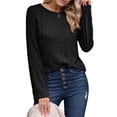 thumbnail image 2 of Camisetas de Larga para Mujer, Ropa de Moda de Otoño, Tops Modernos, Camiseta Básica de Punto con Cuello Redondo Negro L, 2 of 9