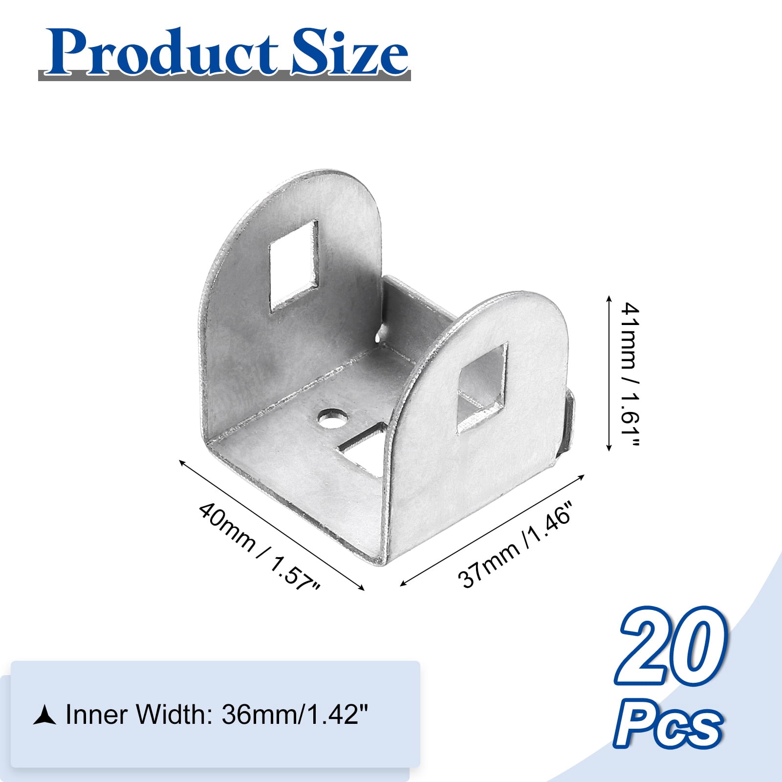 Uxcell 20 Pcs U Bracket for 1.42" Panels, 37 x 40 x 41mm Metal U Shaped Fasteners Brackets for Guardrail or Partitions Connection, Silver