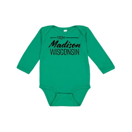 

Inktastic From Madison Wisconsin in Black Distressed Text Gift Baby Boy or Baby Girl Long Sleeve Bodysuit