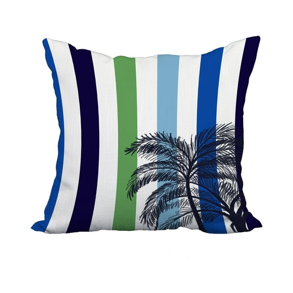 18 x 18 Inch Thin Stripe Palm Green Stripe Print Decorative Polyester Throw Pillow with Linen Texture