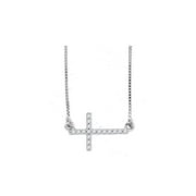 Golden Star Sterling Silver Womens Round Diamond Horizontal Sideways Cross Necklace 1/10 Cttw