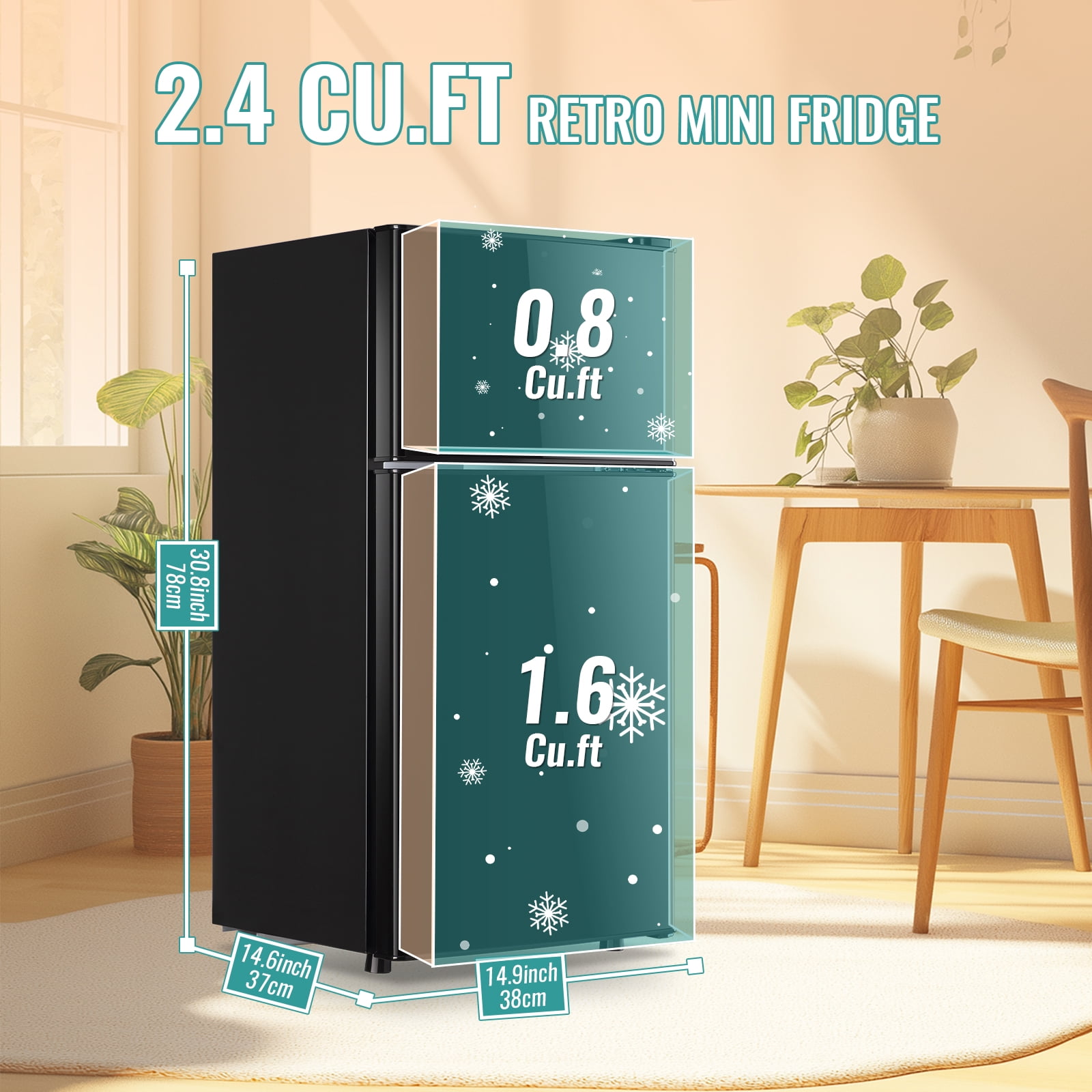 TACOOL Refrigerator with Top Freezer 2.4Cu.ft Two Door Small Mini Fridge for Person Use with Egg tray, Black