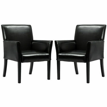 Costway Set of 2 PU Leather Guest Chairs Reception Side Arm Chairs Upholstered Wood Leg
